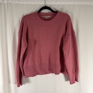 LOFT Sweater Women's Medium Pink Crewneck Pullover Long Sleeve Knit Cropped